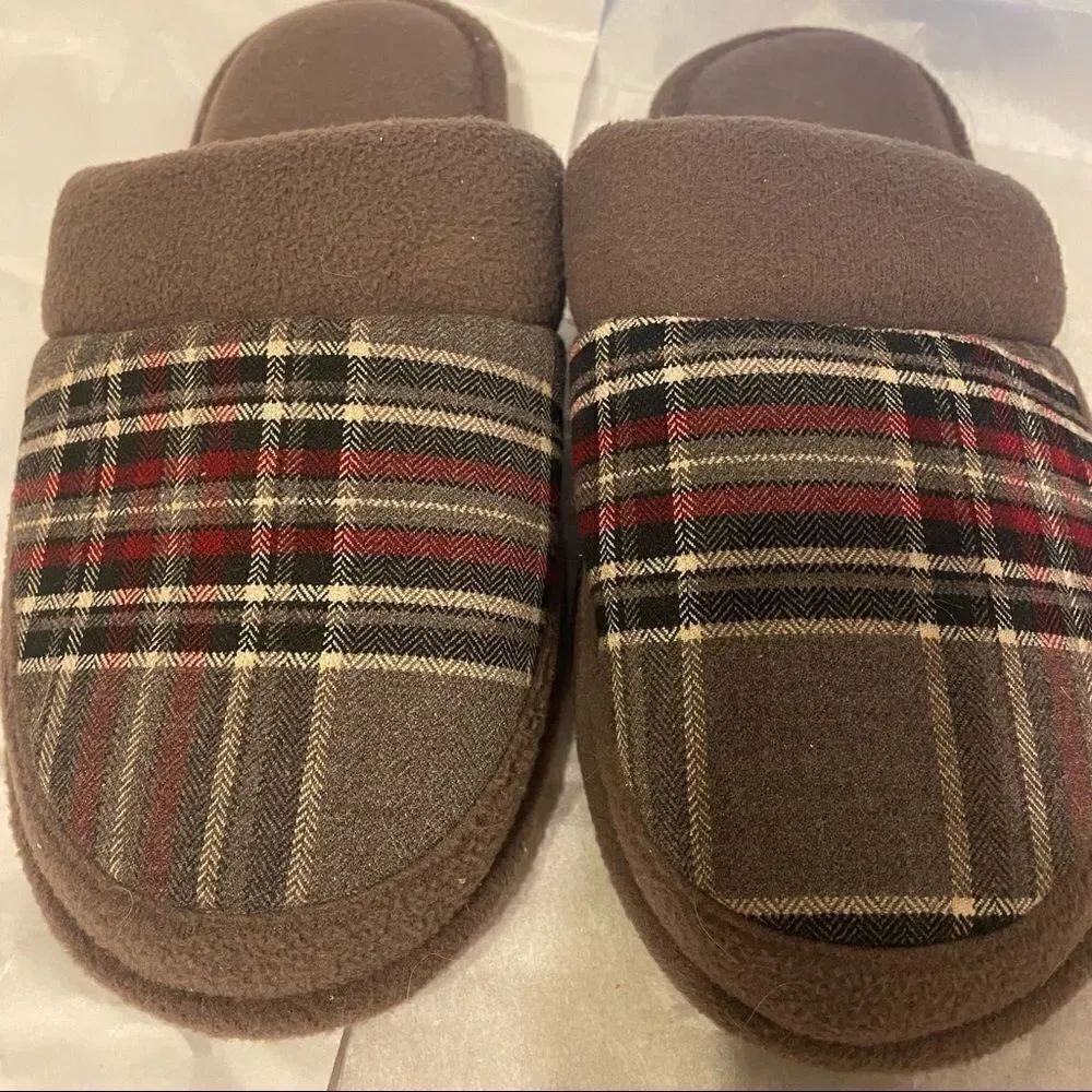 Dearforms Men House Slippers, Brown Plaid, Large Size 11-12